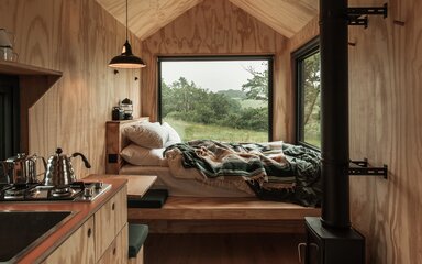 Interior of a modern wooden cabin 