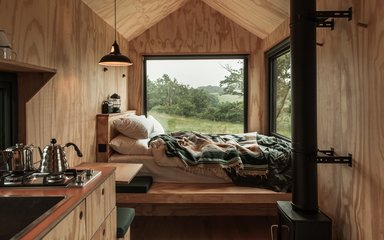 Interior of a modern wooden cabin