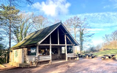 Symonds Yat Rock Café with blue skies