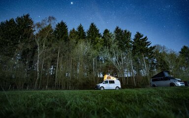 Campervan in forest