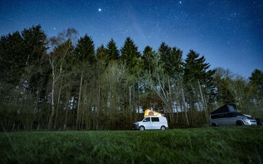 Campervan in forest