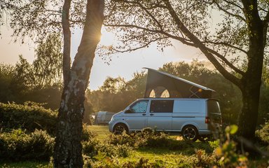 Campervan in forest