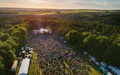 A drone photo of Forest Live at Dalby Forest