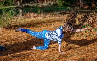 Woman doing Pilates pose in the forest