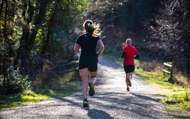 Two runners in the forest