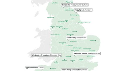 map of centenary avenues across districts in Forestry England