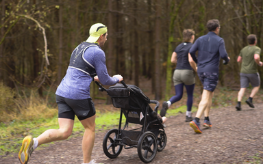People running in forest 