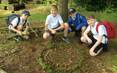 School students with forest art