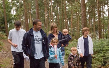 Family walking down path