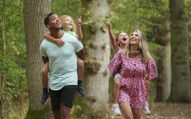 Family looking at trees 