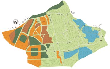 Map of Silk Wood with coloured areas depicting the Silk wood Management plan