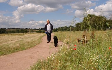 Woman walking dog 