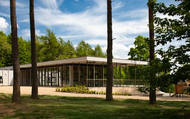 Brand new cafe at Wendover Woods through the trees