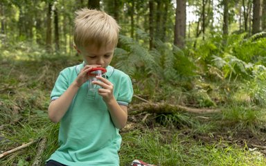 Boy holding bug pot