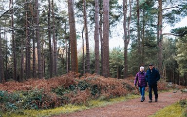 couple walk along walking trail