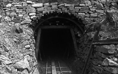 Mine entrance black and white