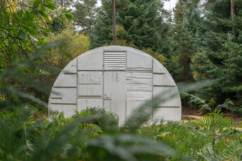 End profile view of Rachel Whiteread's Nissen Hut, Dalby Forest