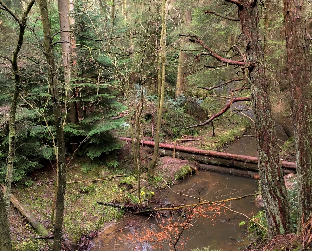 Man made dam across river