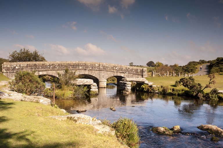 Bridge crossing small river on bright sunny day