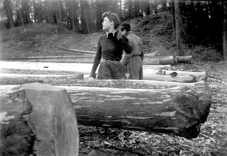 Black and white photo of women's timber workers