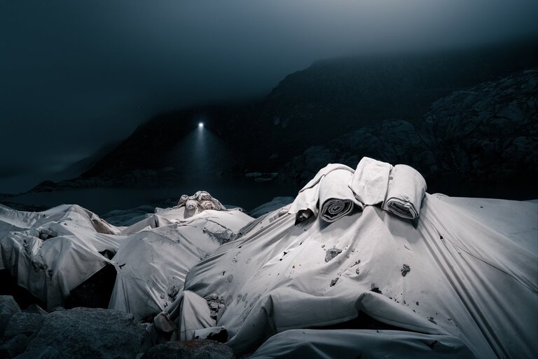 Rhone Glacier covered in reflective blankets